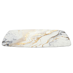 Обеденный стол с прямоугольной столешницей из стекла на черных металлических ножках White Marble варинант исполнения - 3 | Loft Concept в Москве