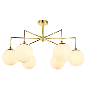 Люстра с золотым каркасом и  белыми плафонами Amuse 6 ламп