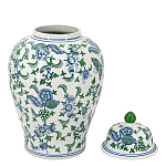Ваза с крышкой и зелено-голубым цветочным узором на белом фоне Blue & White Ornament варинант исполнения - 2 | Loft Concept в Москве
