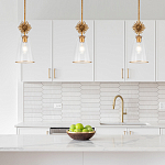 Подвесной светильник золотого цвета с колоколообразным стеклянным плафоном и декоративным элементом Elstead Lighting варинант исполнения - 9 | Loft Concept в Москве