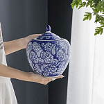 Ваза округлой формы с синей росписью и цветочным узором Blue & White Ornament варинант исполнения - 4 | Loft Concept в Москве