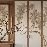 Обои с вышивкой ручной работы Deco Wisteria ﻿Midas colourway on Liso Pearl wool sateen варинант исполнения - 3 | Loft Concept в Москве