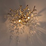 Бра золотого цвета с декоративными ветвями и прозрачными подвесками в форме листьев Droplet Chandelier варинант исполнения - 2 | Loft Concept в Москве