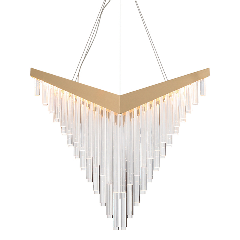 Люстра золотого цвета в форме галочки с каскадом длинных прозрачных трубок Eurofase матовое золото Прозрачный в Москве | Loft Concept 
