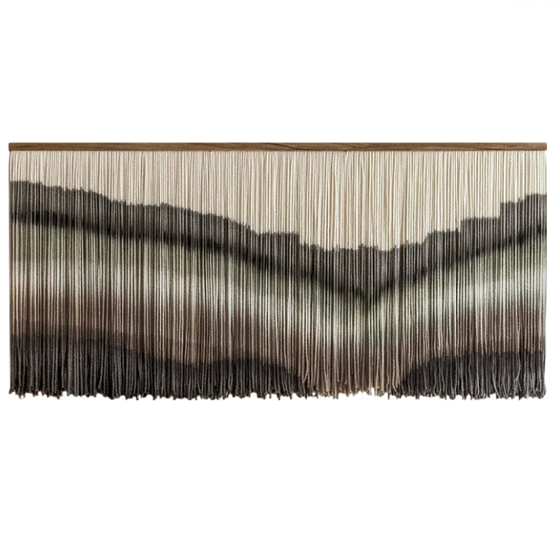 Пейзаж из нитей Макраме Wall decor Black and White Landscape Серый Молочный Черный в Москве | Loft Concept 