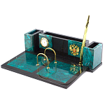 Настольный письменный набор из змеевика с часами и календарницей Successful Leader варинант исполнения - 2 | Loft Concept в Москве