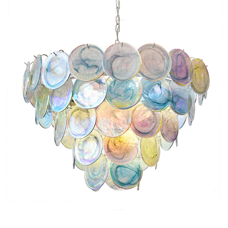 Люстра с каскадом из круглых разноцветных стеклянных дисков Mother of Pearl Iridescence Мульти Хром Люстра с каскадом из круглых разноцветных стеклянных дисков Mother of Pearl Iridescence Мульти Хром в Москве | Loft Concept