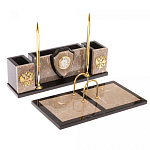 Настольный письменный набор из бежевого мрамора с часами и гербом Marble Accessory варинант исполнения - 2 | Loft Concept в Москве