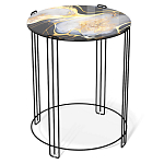 Стол журнальный круглый со столешницей из стекла Gold and Black Marble варинант исполнения - 1 | Loft Concept в Москве