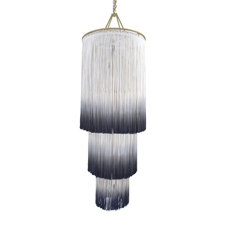 Люстра круглая трехъярусная из бахромы Indigo Gradient Braided Fringe Синий Белый Люстра круглая трехъярусная из бахромы Indigo Gradient Braided Fringe Синий Белый в Москве | Loft Concept