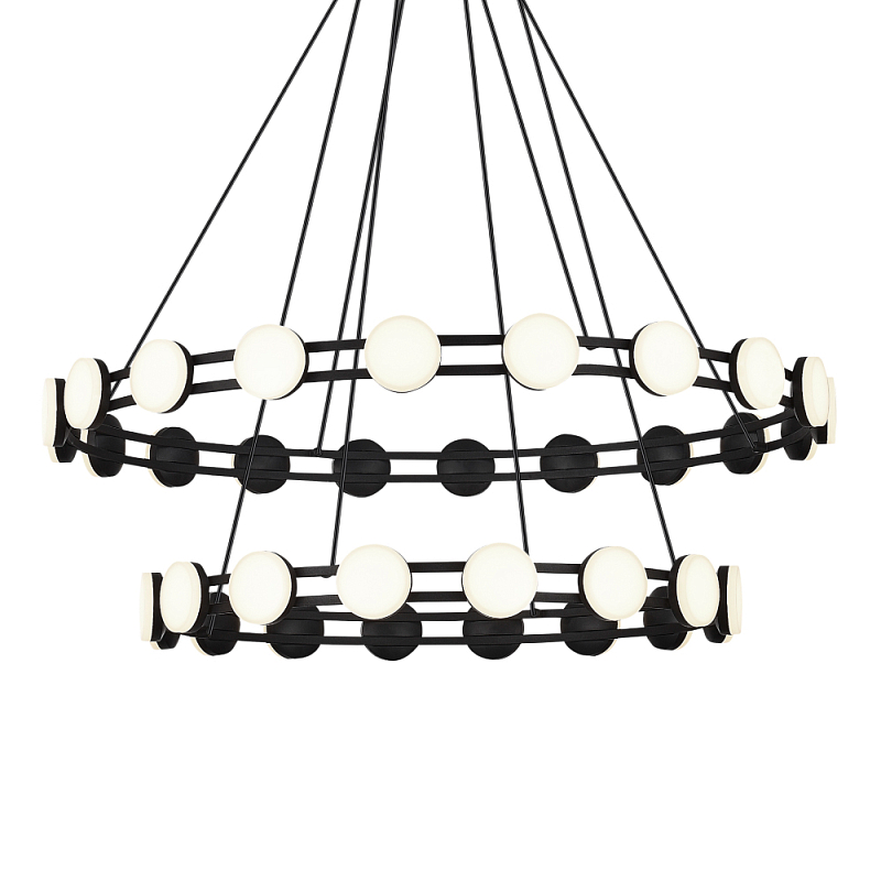 Люстра двухъярусная с круглыми светодиодными источниками света Maxine Light Черный Золотой Белый в Москве | Loft Concept 