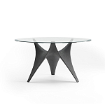 Дизайнерский круглый обеденный стол стеклянный с фигурным подстольем из цемента ARC Dining Table варинант исполнения - 8 | Loft Concept в Москве