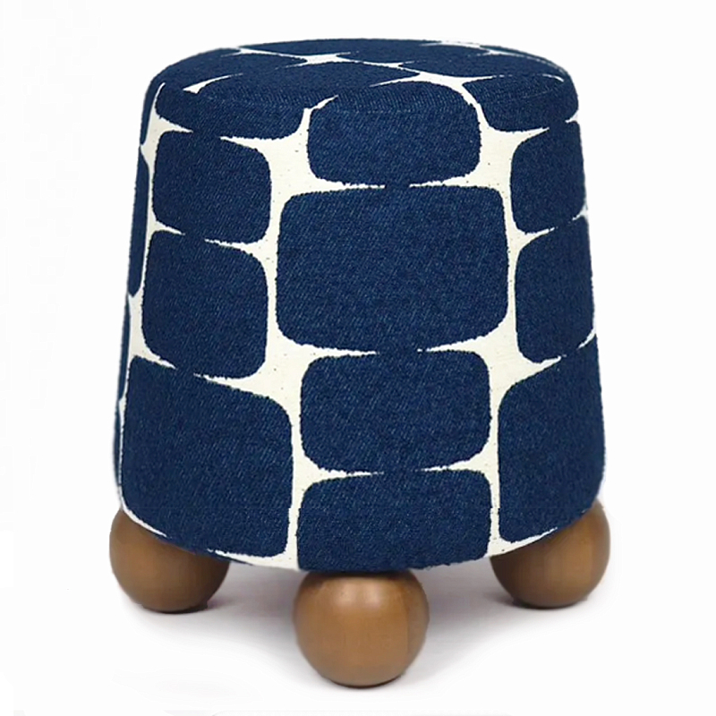 Пуф Wakonda с Круглыми  ножками Синий орнамент  Белый Темно-синий Коричневый в Москве | Loft Concept 