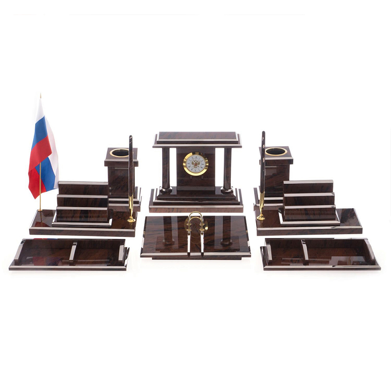 Настольный письменный набор из природного камня обсидиана Team leader Коричневый Бронза в Москве | Loft Concept 