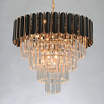 Люстра из черного металла с многоярусными подвесками из прозрачного хрусталя на золотой цепи Empire Black Chandelier Crystal варинант исполнения - 3 | Loft Concept в Москве