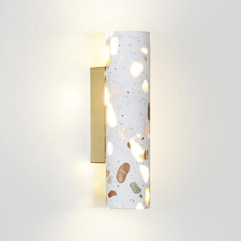 Бра с цилиндрическим белым бетонным плафоном Terrazzo Light Бронза Серый в Москве | Loft Concept 