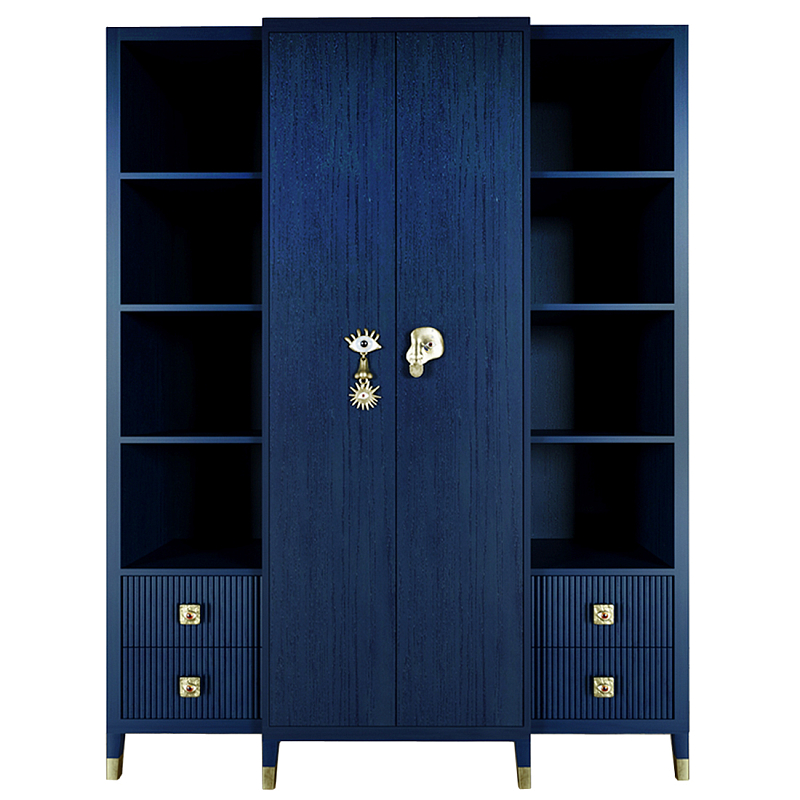 Большой шкаф с витриной Elsa Dreams Blue Синий Золотой Большой шкаф с витриной Elsa Dreams Blue Синий Золотой в Москве | Loft Concept