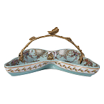 Блюдо из голубого фарфора с бронзовой ручкой в виде ветки Blue Garden варинант исполнения - 2 | Loft Concept в Москве