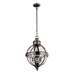 Подвесной светильник с прозрачным стеклянным плафоном в форме шара цвета никеля в индустриальном стиле на цепи 3 лампы Feiss варинант исполнения - 2 | Loft Concept в Москве