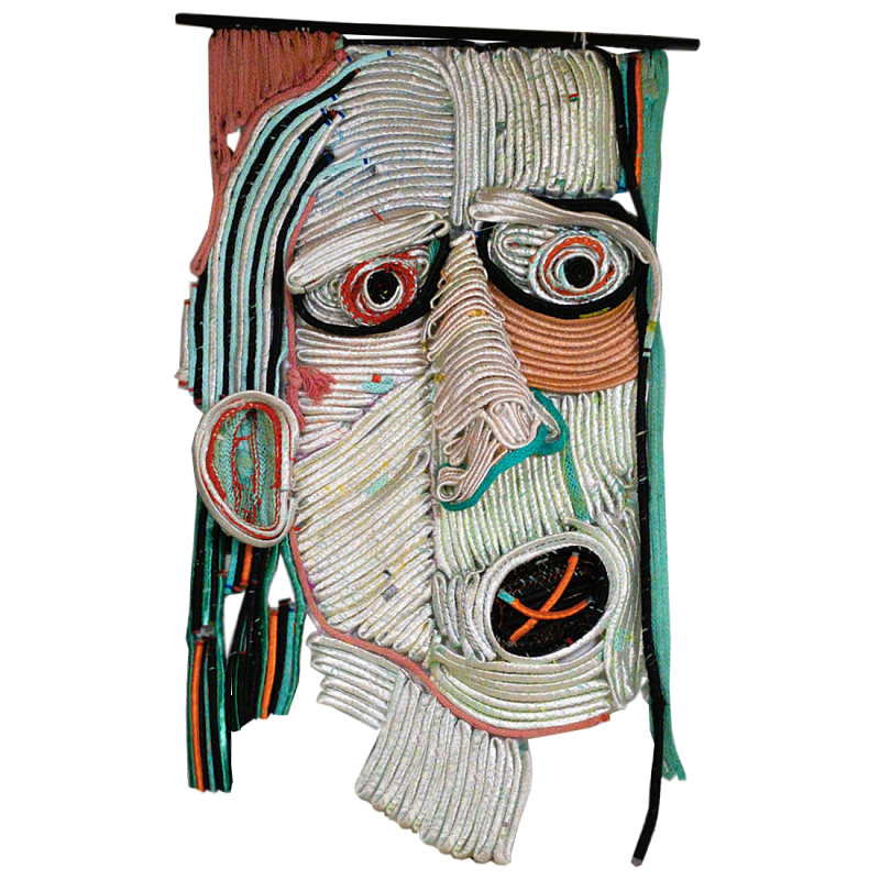 Арт-Объект плетеный из нитей большой портрет Joana Schneider  Зеленый Терракотовый Бежевый в Москве | Loft Concept 