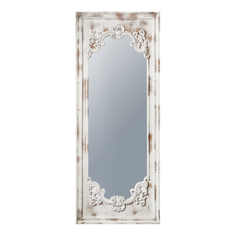 Зеркало настенное с деревянной рамой в винтажном исполнении Palace Baroque Белый Бежевый в Москве | Loft Concept 