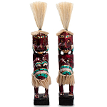 Комплект из 2-х деревянных статуэток Asmat Straw Headdress Statuettes Red Turquoise Tattoo варинант исполнения - 1 | Loft Concept в Москве