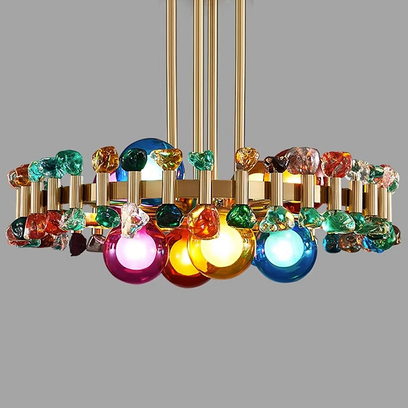 Люстра круглая золотистая с цветными плафонами Colorful Ball Candy Crystal Золотой Мульти Люстра круглая золотистая с цветными плафонами Colorful Ball Candy Crystal Золотой Мульти в Москве | Loft Concept