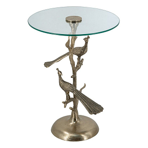 Столик с круглой стеклянной столешницей и корпусом в виде двух павлинов на ветке Table Two Peacocks