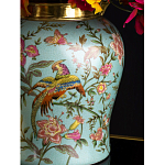 Ваза округлой формы из фарфора с рисунком и бронзовой крышкой Turquoise Blooming Garden варинант исполнения - 3 | Loft Concept в Москве