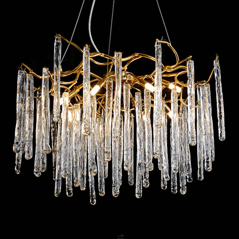 Люстра на подвесе с каркасом из металла и прозрачными подвесками из стекла Droplet Chandelier Золотой Прозрачный Люстра на подвесе с каркасом из металла и прозрачными подвесками из стекла Droplet Chandelier Золотой Прозрачный в Москве | Loft Concept