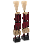 Комплект из 2-х деревянных статуэток Asmat Straw Headdress Statuettes Red Tattoo варинант исполнения - 2 | Loft Concept в Москве