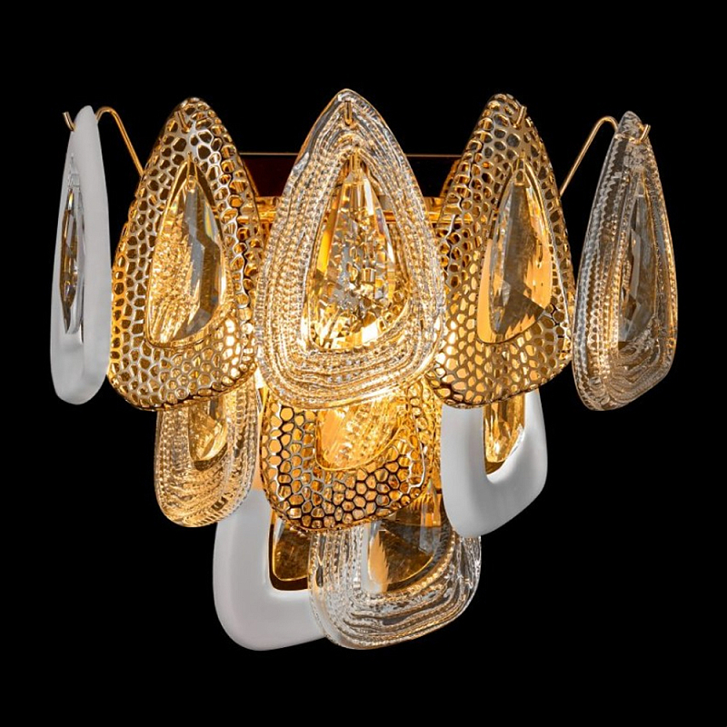 Бра с белыми и прозрачными подвесками Character Chandelier Золотой Прозрачный Белый в Москве | Loft Concept 