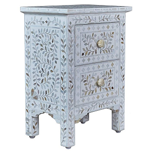 Тумба инкрустация перламутром Inlaid Bone White c 2 ящиками