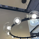 Люстра подвесная круглая с 12-ю прозрачными куполообразными плафонами и черным металлическим основанием Flos Wireline Lighting варинант исполнения - 6 | Loft Concept в Москве