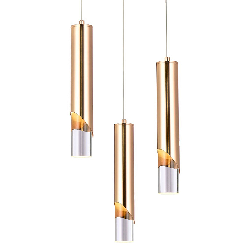   Metal Acrylic Tube Trio Gold Hanging Lamp     | Loft Concept 