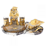 Икорница со стопками с декором "Рыбак с санями" с гравировкой на подставке из натуральных камней Агат Мрамор Decorative Cavair Dishes варинант исполнения - 1 | Loft Concept в Москве
