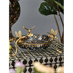 Блюдо черного цвета из фрафора на бронзовых ножках в виде стрекоз Eden Garden варинант исполнения - 3 | Loft Concept в Москве