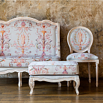 Мягкая банкетка из массива бука серая с растительным орнаментом Raffael Grey Floral Banquette варинант исполнения - 7 | Loft Concept в Москве