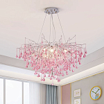 Люстра серебрянная с розовыми стеклянными подвесками в форме капель FAIRYTREE Light варинант исполнения - 1 | Loft Concept в Москве
