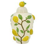 Ваза с крышкой кремового цвета и объемным рисунком лимонов и листьев Lemon Delight варинант исполнения - 1 | Loft Concept в Москве