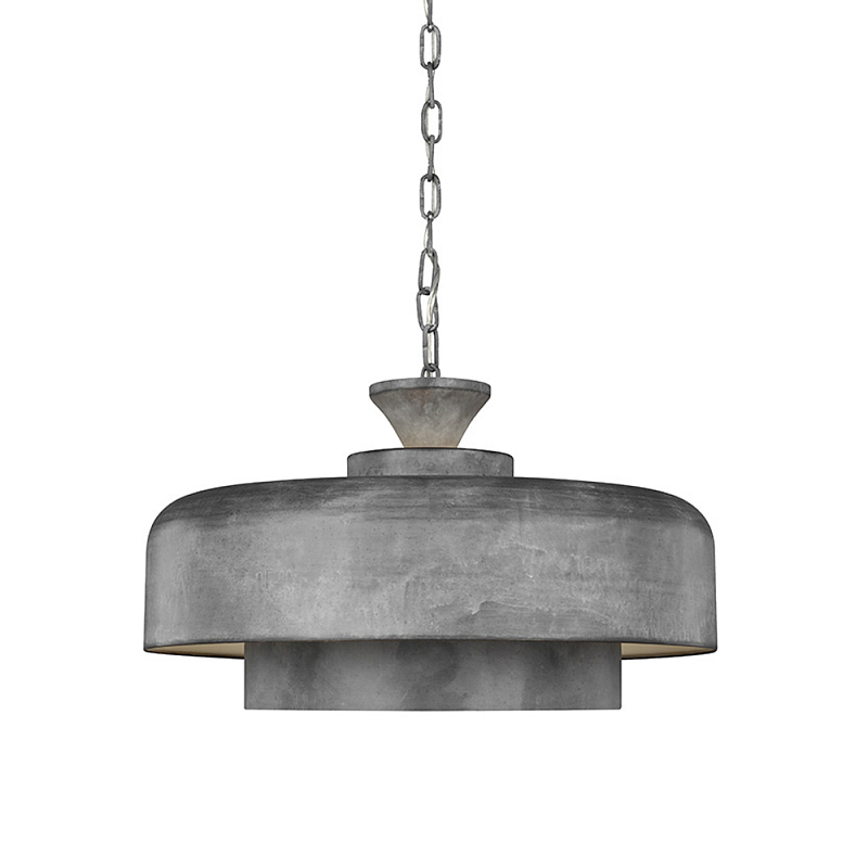 Подвесной светильник с массивным круглым стальным плафоном серого цвета в индустриальном стиле на цепи Feiss Цинк Графит в Москве | Loft Concept 
