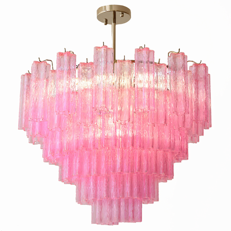 Элитная Люстра Textured Glass Pink Chandelier Ярко Розовое стекло Розовый Золотой в Москве | Loft Concept 