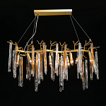 Люстра линейная золотого цвета с декоративными ветвями и длинными стеклянными подвесками в форме сосулек Droplet Chandelier варинант исполнения - 2 | Loft Concept в Москве