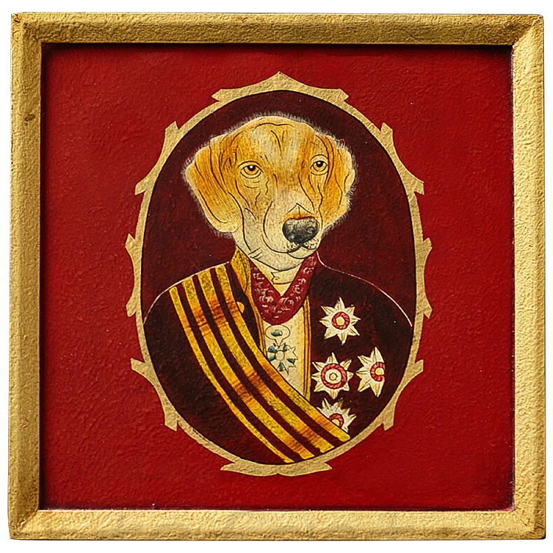     Chinoiserie Labrador Dog Red Portrait      | Loft Concept 