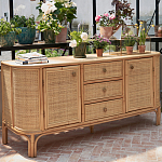 Длинный комод из ротанга с дверцами и ящиками Simone Rattan Chest of Drawers варинант исполнения - 8 | Loft Concept в Москве