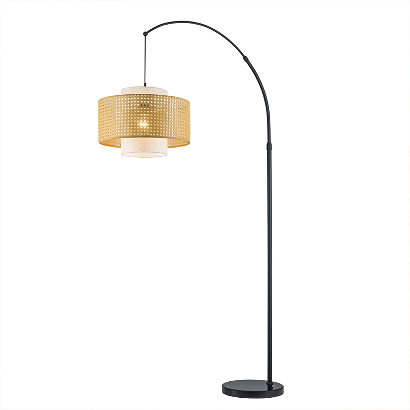 Торшер с декоративным поясом из плетеного бамбука Biuloggicu Черный Бежевый в Москве | Loft Concept 