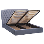 Кровать двуспальная серая с основанием из массива дерева с мягким изголовьем Velour Beds варинант исполнения - 2 | Loft Concept в Москве