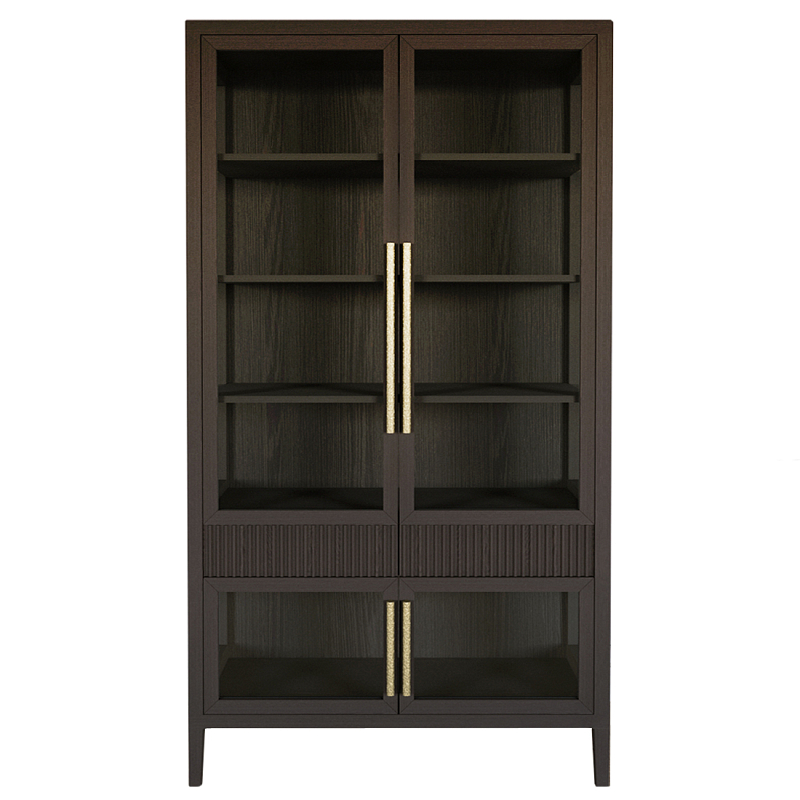 Витрина Primo со стеклянными фасадами и 2 ящиками Темный орех Темный дуб Золотой в Москве | Loft Concept 