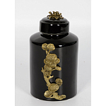 Банка с крышкой из фарфора с бронзовым цветочным элементом Eden Garden варинант исполнения - 3 | Loft Concept в Москве