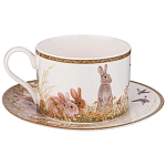 Чайная пара из фарфора с изображением собаки и зайцев 300 мл Hunting Porcelain Collection варинант исполнения - 1 | Loft Concept в Москве